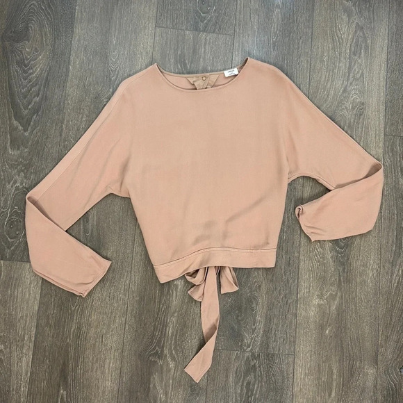 Aritzia Wilfred Women’s Loan Blouse Tie up Open Back Satin Crepe Roebuck XXS - Picture 5 of 12